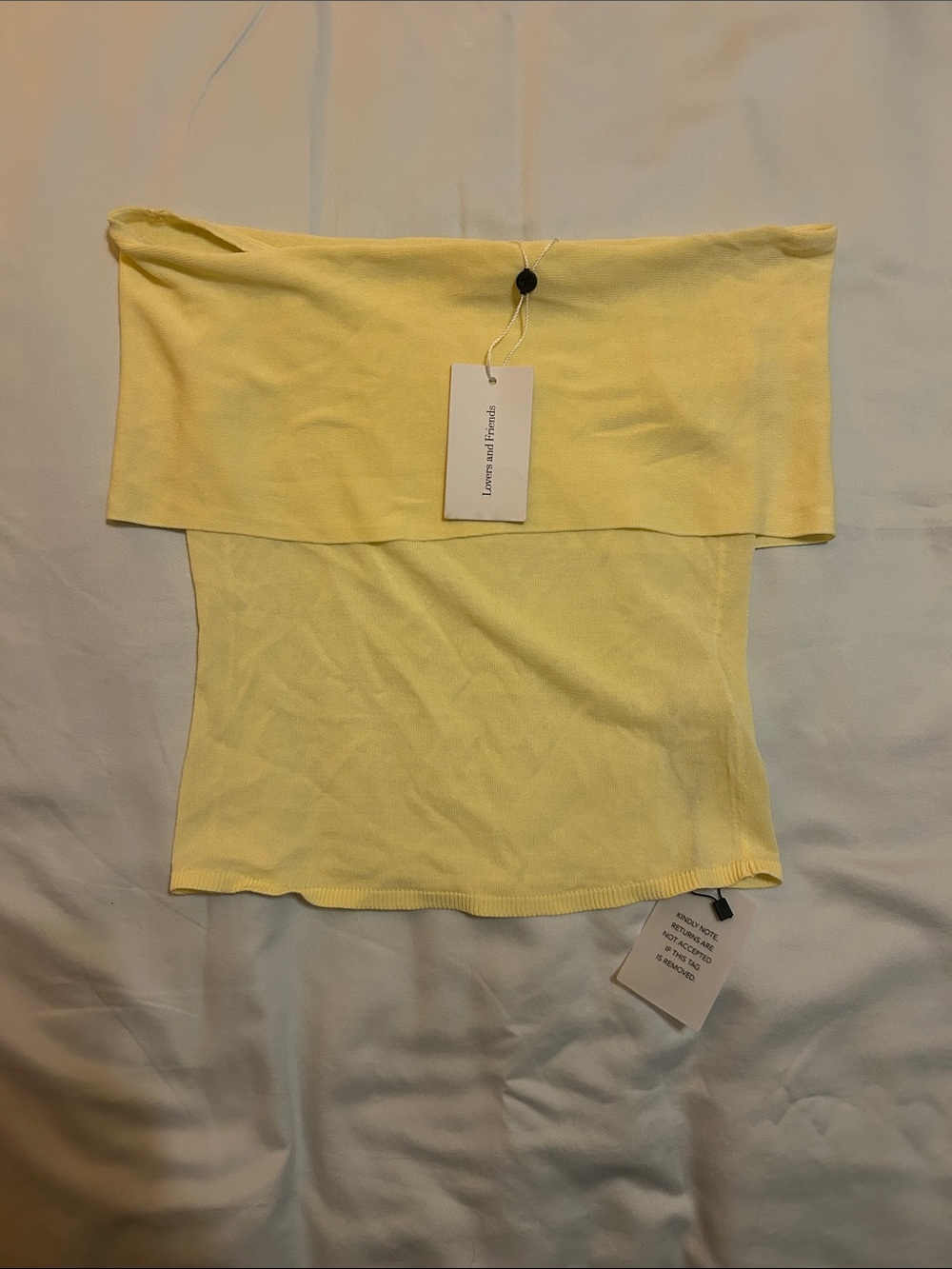 Lovers + Friends butter yellow off the shoulder top